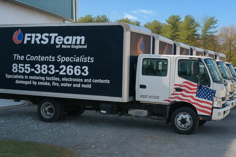 FRSTeam New England fleet vehicles transporting and handling contents for pack-out and restoration services